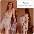 Womens Plus-Size Lace Ice Silk Underwire Camisole Bathrobe Set