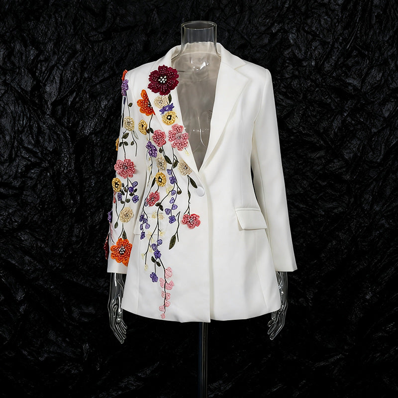 Elegant Womens Suit With 3D Floral Embroidery