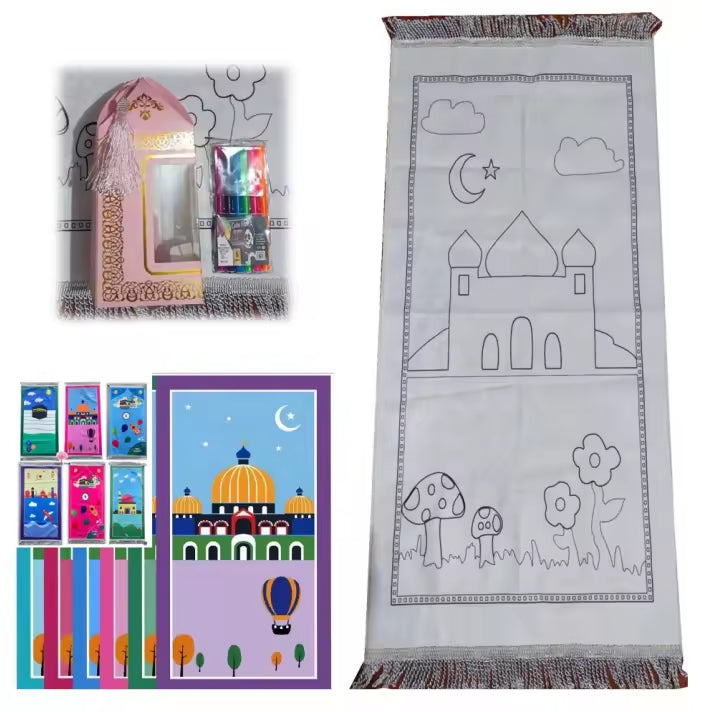 Children Draw Painting Coloring Prayer Mat With Crayons and Gift Boxes Prayer Mat Gift Set