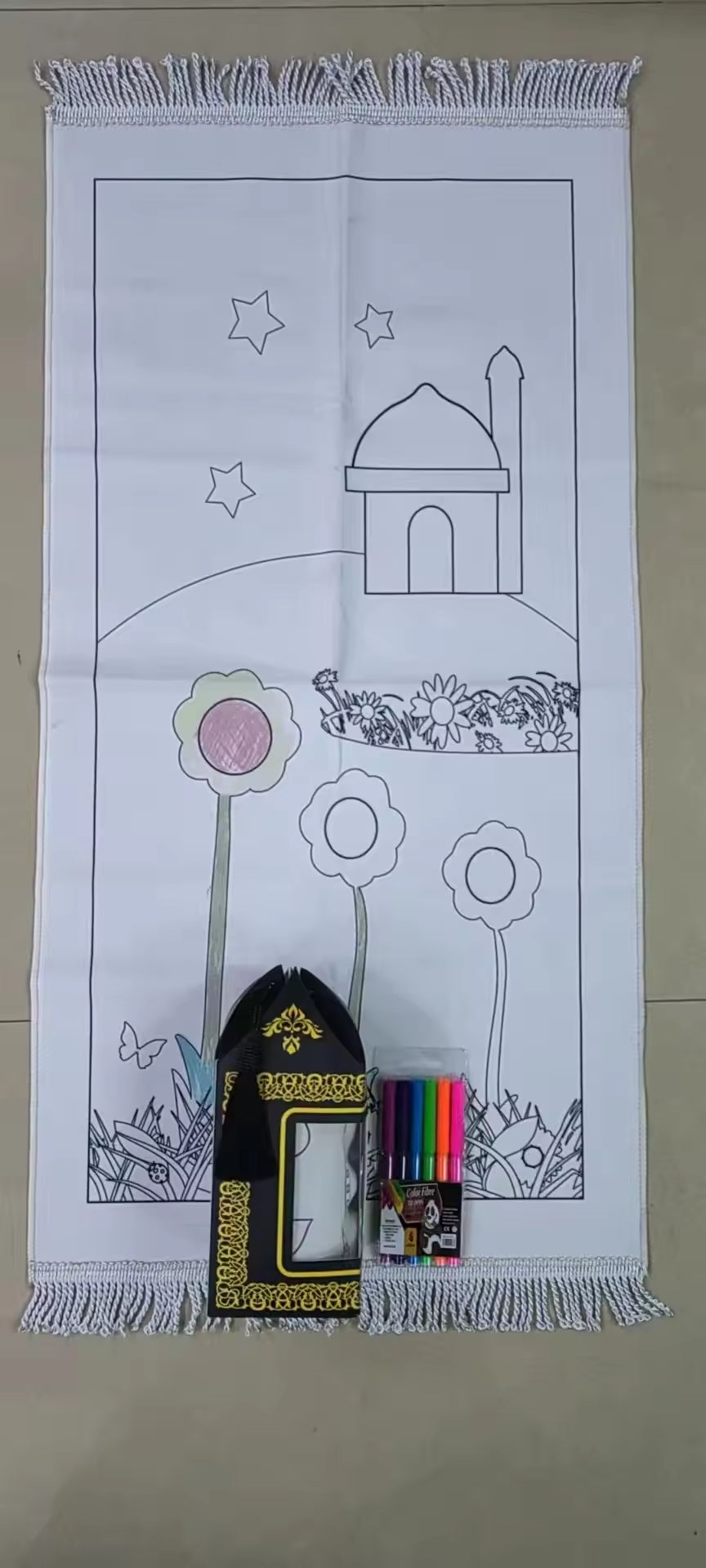 Children Draw Painting Coloring Prayer Mat With Crayons and Gift Boxes Prayer Mat Gift Set