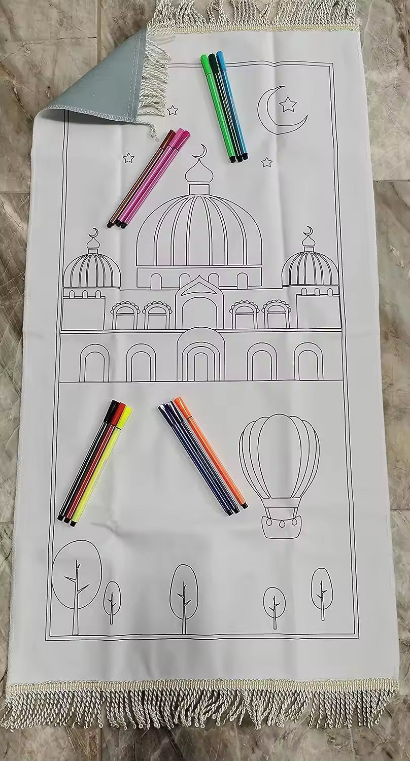 Children Draw Painting Coloring Prayer Mat With Crayons and Gift Boxes Prayer Mat Gift Set