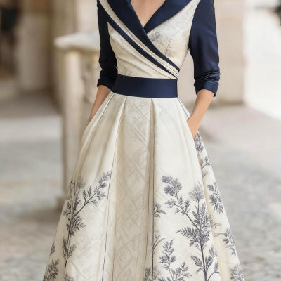 Womens Elegant 3D Digital Print Long-Sleeve Dress