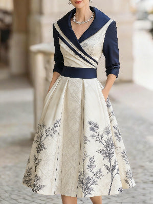 Womens Elegant 3D Digital Print Long-Sleeve Dress