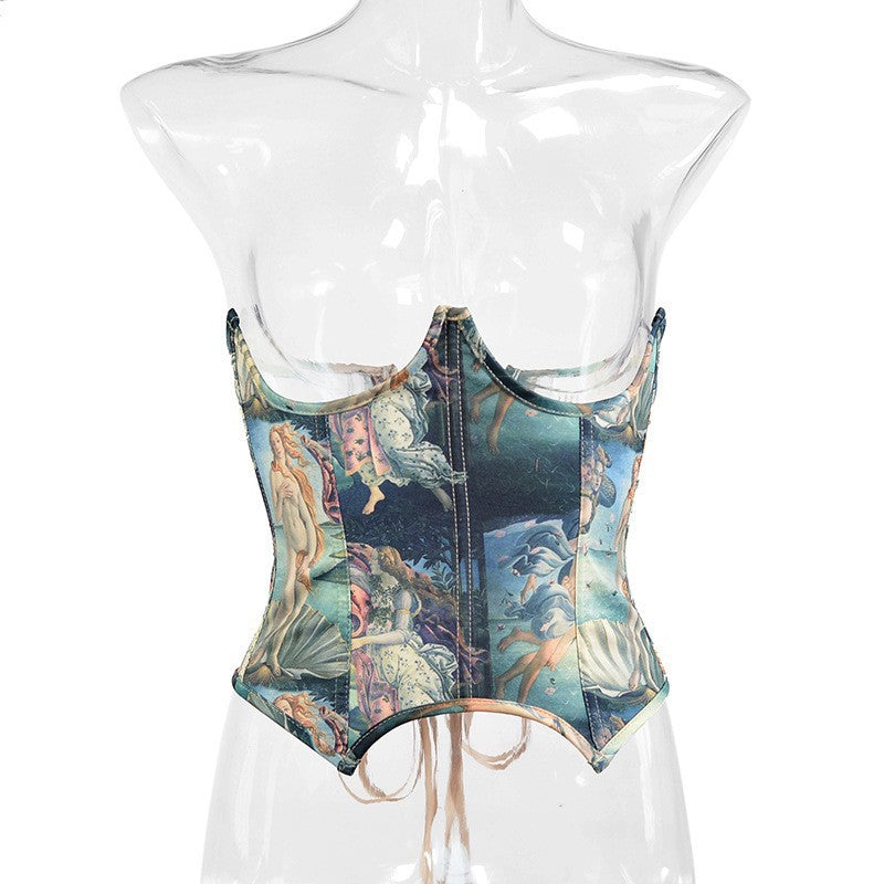 Womens Oil-Painted Fishbone Style Corset Belt