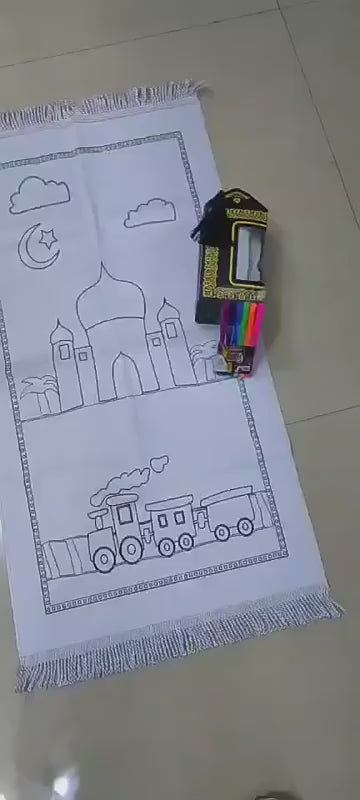 Children Draw Painting Coloring Prayer Mat With Crayons and Gift Boxes Prayer Mat Gift Set